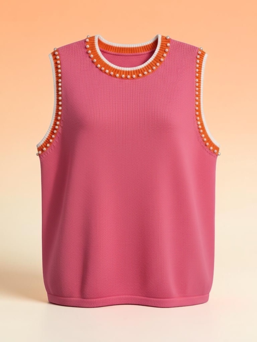 Krush Kandy - Knit Sleeveless Tank Top Vest with Pearl Embellishments - Size M